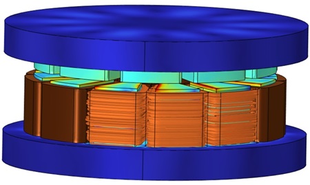 Figure: The axial flux motor configuration with top side rotor and bottom side stator.